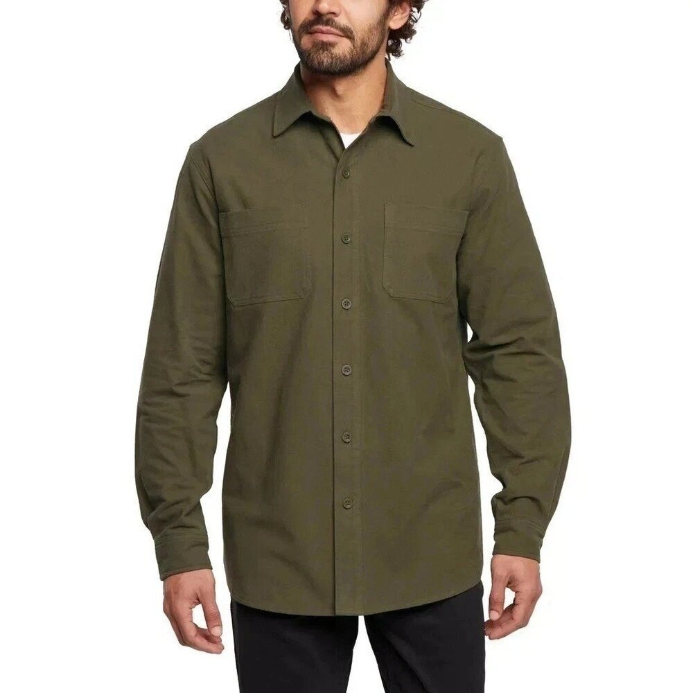 Woolrich Green Label Men's L Flannel Shirt 100% Cotton Long Sleeve Green K1116